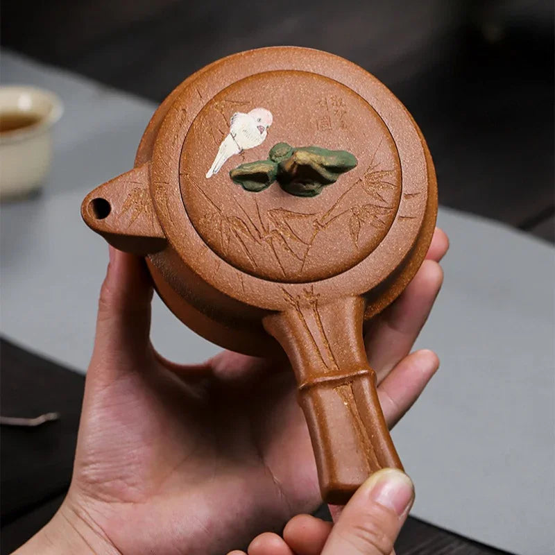 Teko Zisha Yixing Buatan Tangan Sepenuhnya [Xiao Yao Bamboo] (Jin Jiang Po Ni - 300ml)