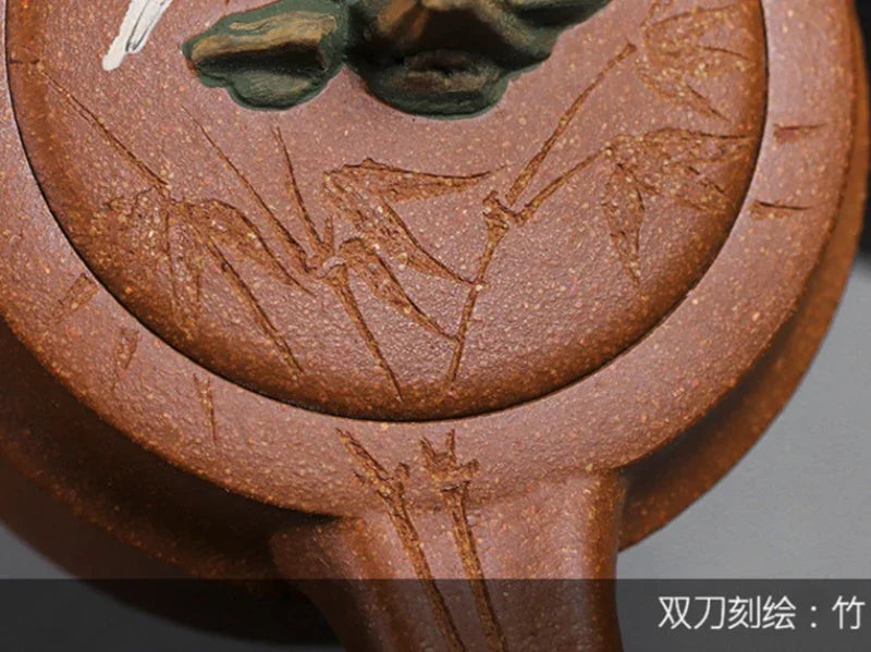 Teko Zisha Yixing Buatan Tangan Sepenuhnya [Xiao Yao Bamboo] (Jin Jiang Po Ni - 300ml)