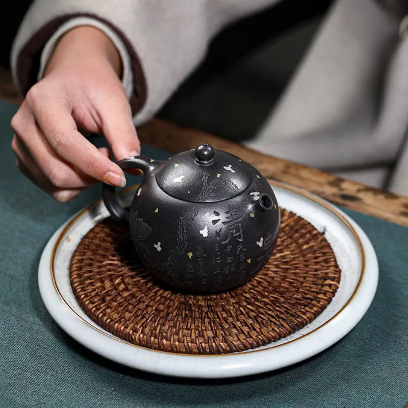 Full Handmade Yixing Zisha Teapot [Xixin Xishi] (Hei Luolan - 220ml) - YIQIN TEA HOUSE | yiqinteahouse.com | 200-300ml, full handmade zisha teapot, new arrival, teapot, teaware