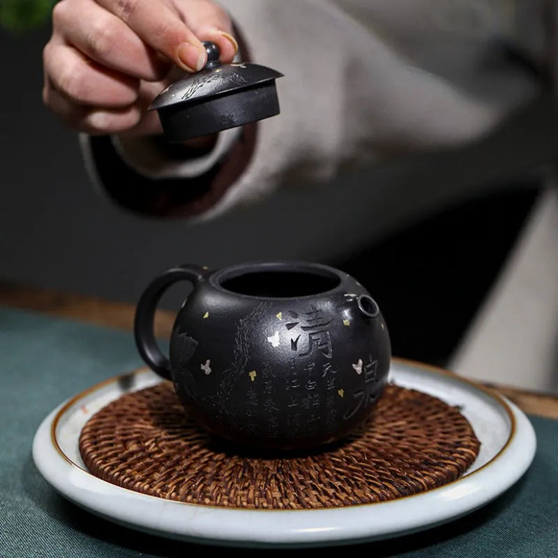 Full Handmade Yixing Zisha Teapot [Xixin Xishi] (Hei Luolan - 220ml) - YIQIN TEA HOUSE | yiqinteahouse.com | 200-300ml, full handmade zisha teapot, new arrival, teapot, teaware