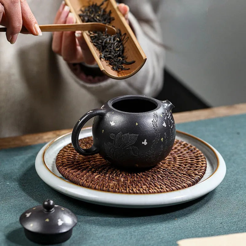 Full Handmade Yixing Zisha Teapot [Xixin Xishi] (Hei Luolan - 220ml) - YIQIN TEA HOUSE | yiqinteahouse.com | 200-300ml, full handmade zisha teapot, new arrival, teapot, teaware