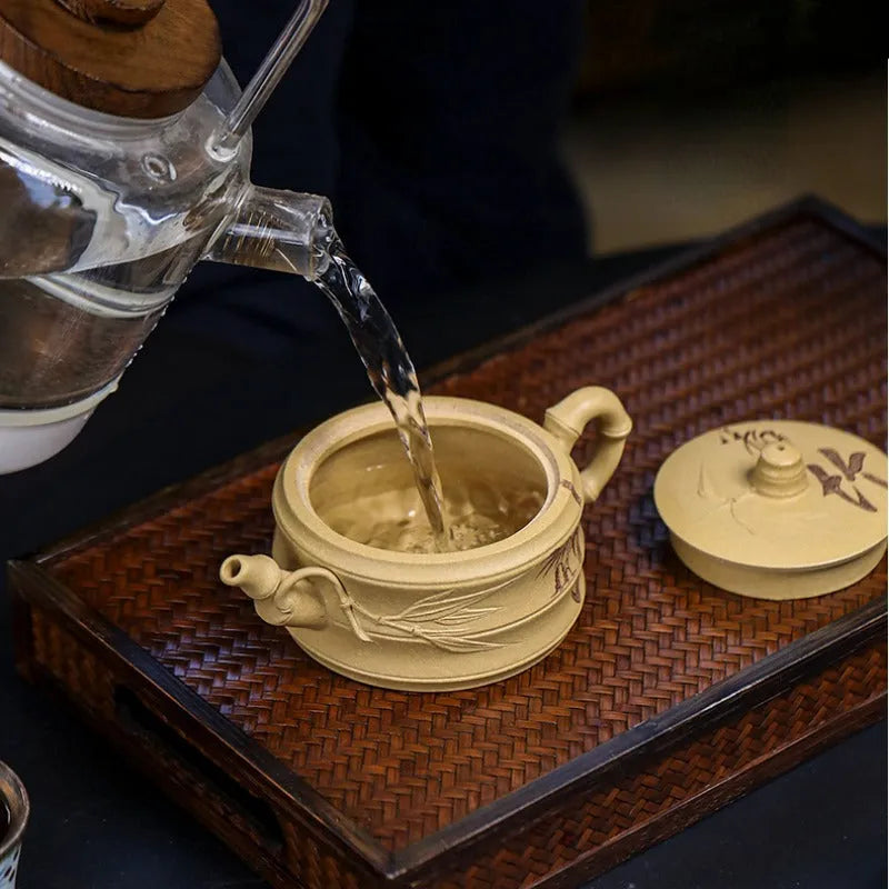 Full Handmade Yixing Zisha Teapot [Xuhuai Ruozhu] (Huangjin Duan Ni - 250ml) - YIQIN TEA HOUSE | yiqinteahouse.com | 200-300ml, full handmade zisha teapot, new arrival, teapot, teaware