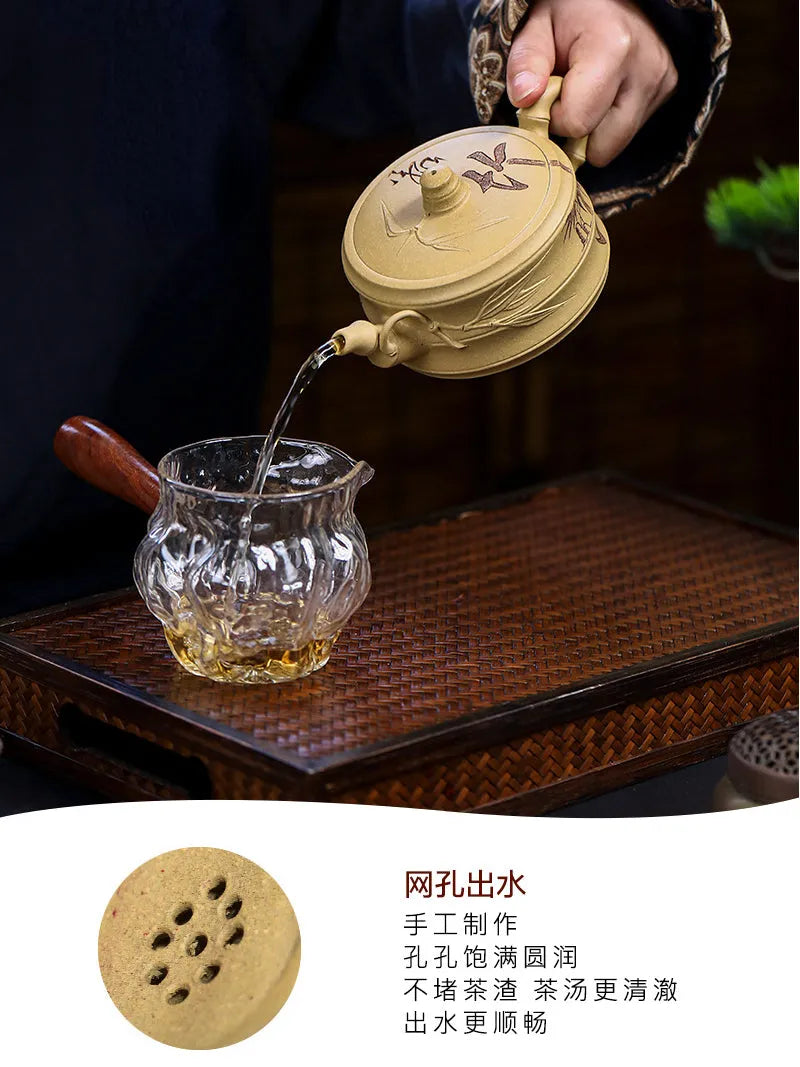 Full Handmade Yixing Zisha Teapot [Xuhuai Ruozhu] (Huangjin Duan Ni - 250ml) - YIQIN TEA HOUSE | yiqinteahouse.com | 200-300ml, full handmade zisha teapot, new arrival, teapot, teaware