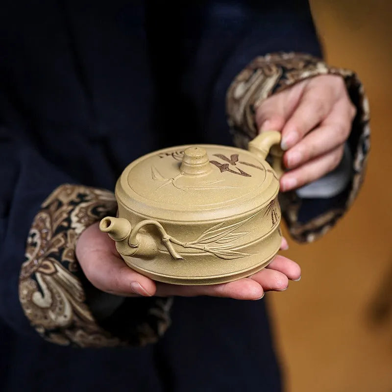 Full Handmade Yixing Zisha Teapot [Xuhuai Ruozhu] (Huangjin Duan Ni - 250ml) - YIQIN TEA HOUSE | yiqinteahouse.com | 200-300ml, full handmade zisha teapot, new arrival, teapot, teaware