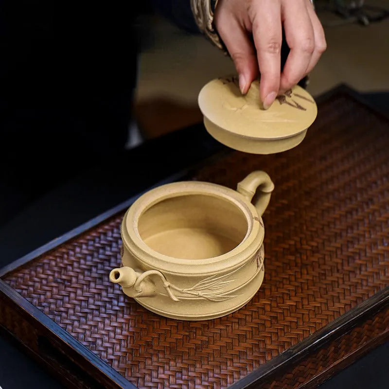 Full Handmade Yixing Zisha Teapot [Xuhuai Ruozhu] (Huangjin Duan Ni - 250ml) - YIQIN TEA HOUSE | yiqinteahouse.com | 200-300ml, full handmade zisha teapot, new arrival, teapot, teaware