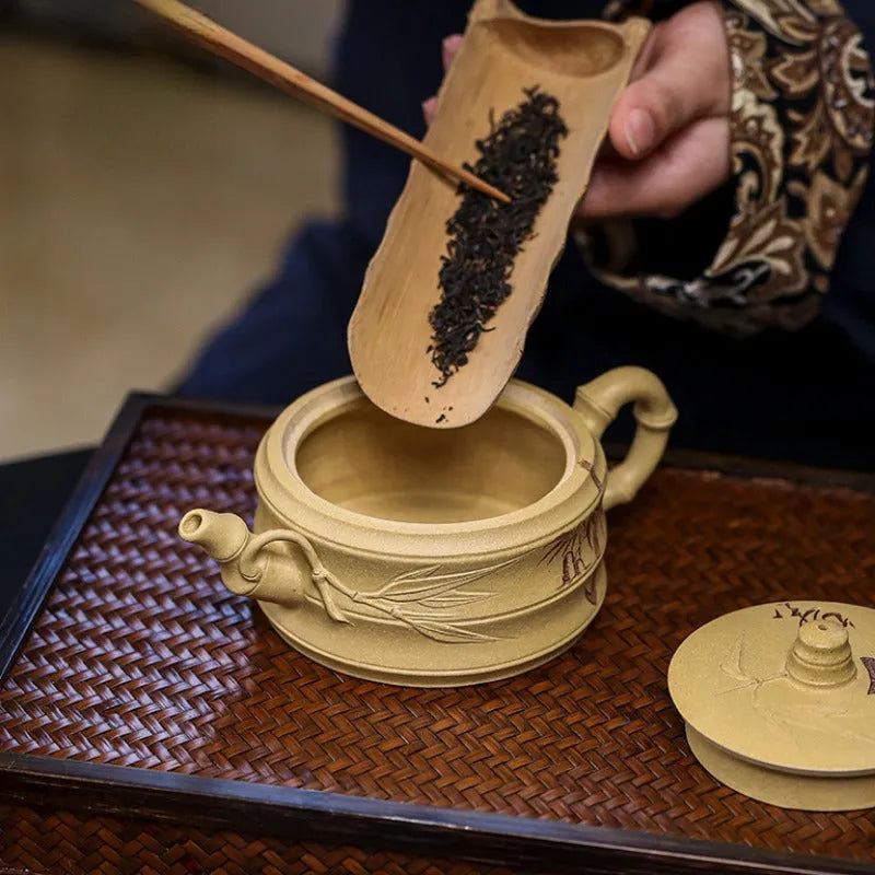 Full Handmade Yixing Zisha Teapot [Xuhuai Ruozhu] (Huangjin Duan Ni - 250ml) - YIQIN TEA HOUSE | yiqinteahouse.com | 200-300ml, full handmade zisha teapot, new arrival, teapot, teaware