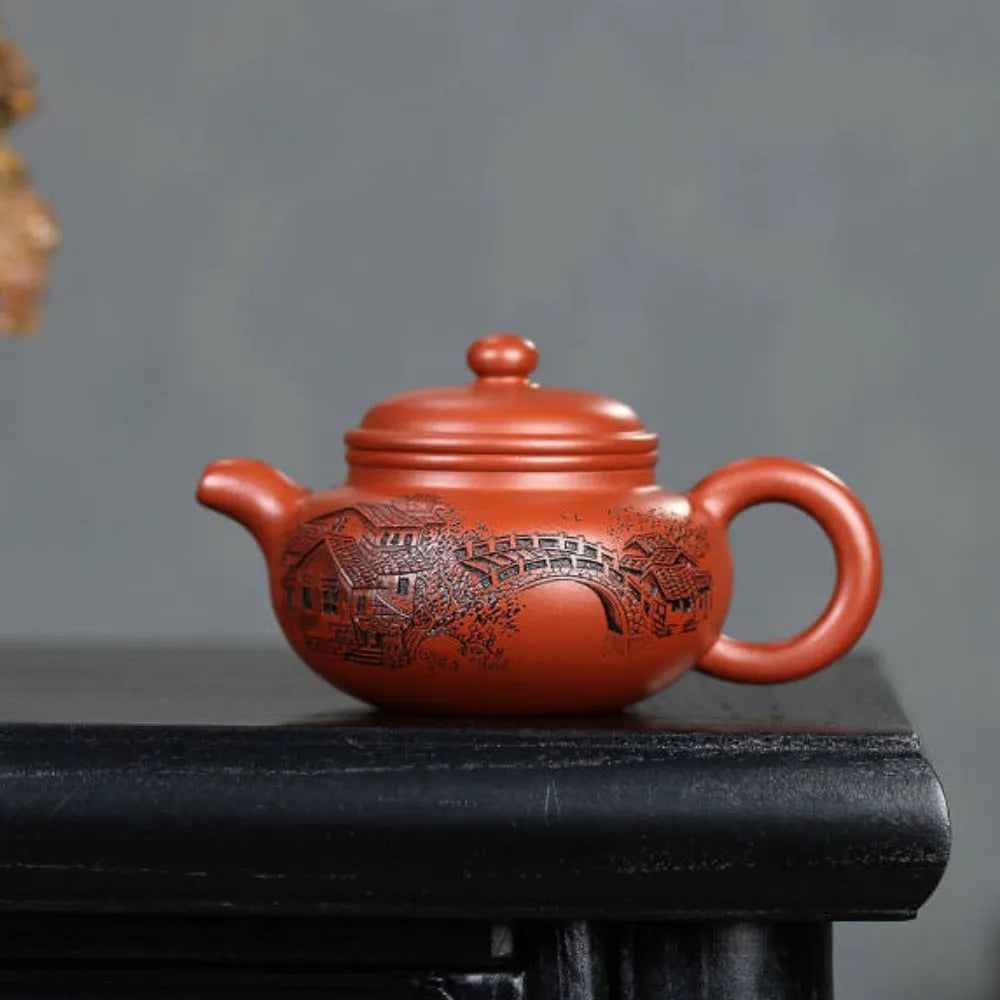 Full Handmade Yixing Zisha Teapot [Yi Jiangnan Fanggu Pot] (Dahongpao - 175ml) - YIQIN TEA HOUSE | yiqinteahouse.com | <200ml, full handmade zisha teapot, new arrival, teapot, teaware