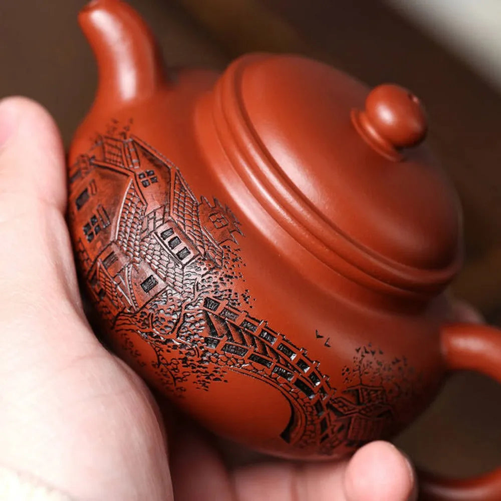 Full Handmade Yixing Zisha Teapot [Yi Jiangnan Fanggu Pot] (Dahongpao - 175ml) - YIQIN TEA HOUSE | yiqinteahouse.com | <200ml, full handmade zisha teapot, new arrival, teapot, teaware