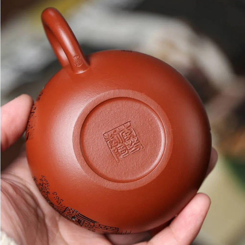 Full Handmade Yixing Zisha Teapot [Yi Jiangnan Fanggu Pot] (Dahongpao - 175ml) - YIQIN TEA HOUSE | yiqinteahouse.com | <200ml, full handmade zisha teapot, new arrival, teapot, teaware