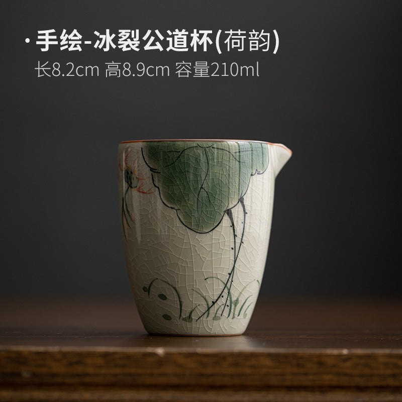 Ge Kiln Hand-painted Ice Crackle Ceramic [Lotus] Fair Cup / Strainer - YIQIN TEA HOUSE | yiqinteahouse.com | fair cup, lotus, strainer, teaware