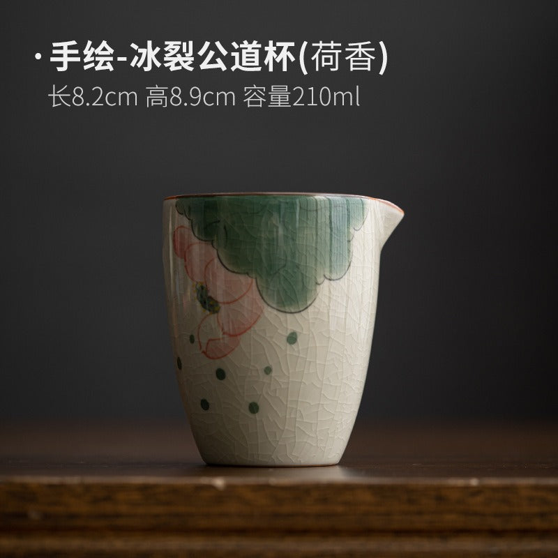 Ge Kiln Hand-painted Ice Crackle Ceramic [Lotus] Fair Cup / Strainer - YIQIN TEA HOUSE | yiqinteahouse.com | fair cup, lotus, strainer, teaware