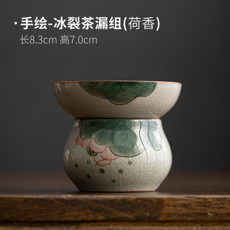 Ge Kiln Hand-painted Ice Crackle Ceramic [Lotus] Fair Cup / Strainer - YIQIN TEA HOUSE | yiqinteahouse.com | fair cup, lotus, strainer, teaware