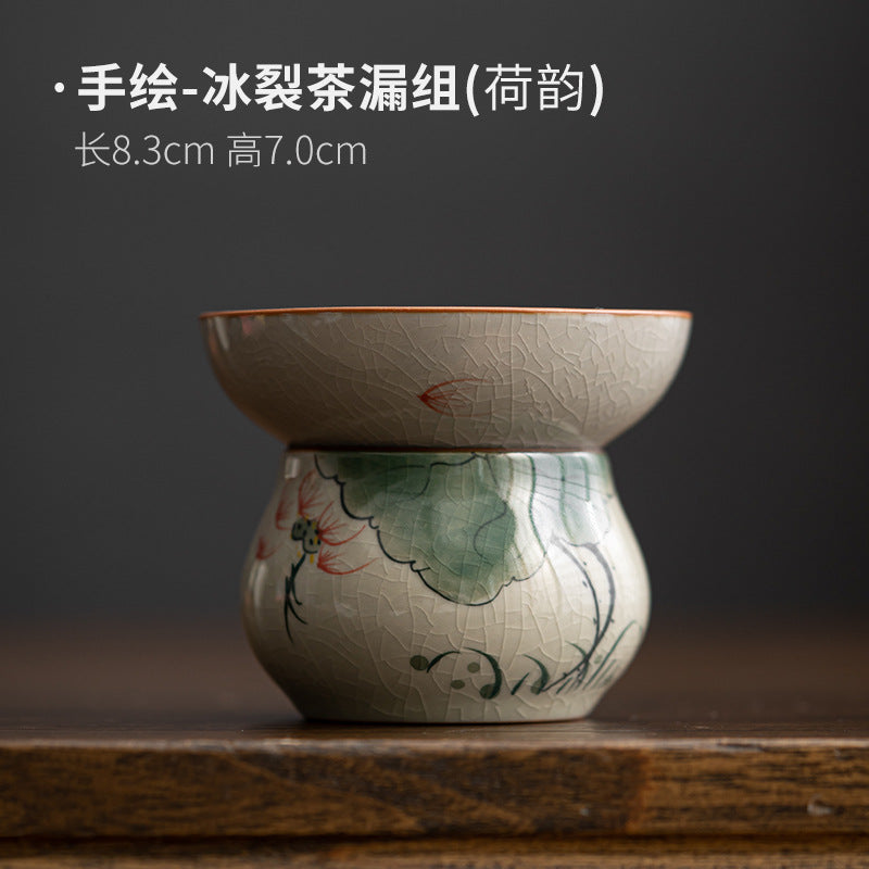 Ge Kiln Hand-painted Ice Crackle Ceramic [Lotus] Fair Cup / Strainer - YIQIN TEA HOUSE | yiqinteahouse.com | fair cup, lotus, strainer, teaware