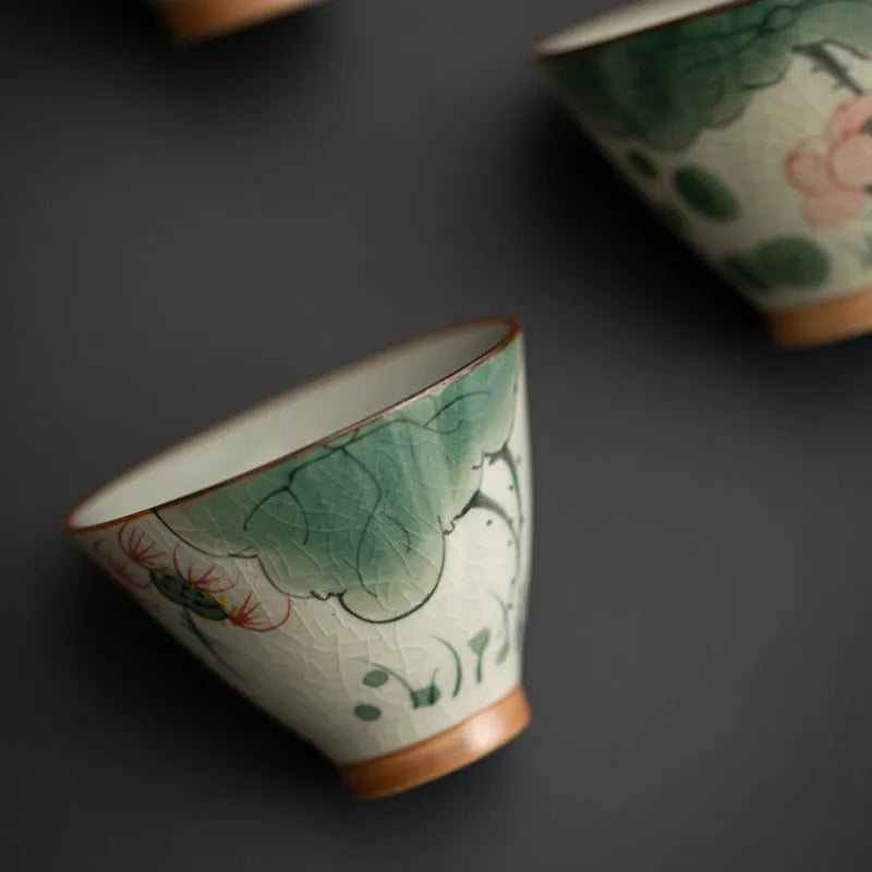 Ge Kiln Hand-painted Ice Crackle Ceramic Tea Set [Lotus] - YIQIN TEA HOUSE | yiqinteahouse.com | ceramic teapot, fair cup, lotus, tea cup, teapot, teaware, teaware set