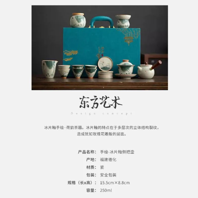 Ge Kiln Hand-painted Ice Crackle Ceramic Tea Set [Lotus] - YIQIN TEA HOUSE | yiqinteahouse.com | ceramic teapot, fair cup, lotus, tea cup, teapot, teaware, teaware set