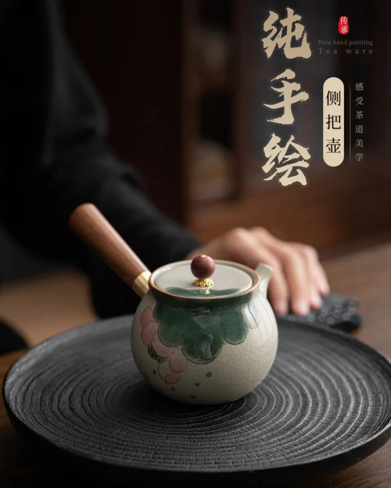 Ge Kiln Hand-painted Ice Crackle Ceramic Tea Set [Lotus] - YIQIN TEA HOUSE | yiqinteahouse.com | ceramic teapot, fair cup, lotus, tea cup, teapot, teaware, teaware set