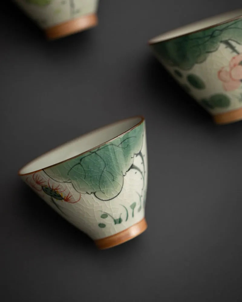 Ge Kiln Hand-painted Ice Crackle Ceramic Tea Set [Lotus] - YIQIN TEA HOUSE | yiqinteahouse.com | ceramic teapot, fair cup, lotus, tea cup, teapot, teaware, teaware set