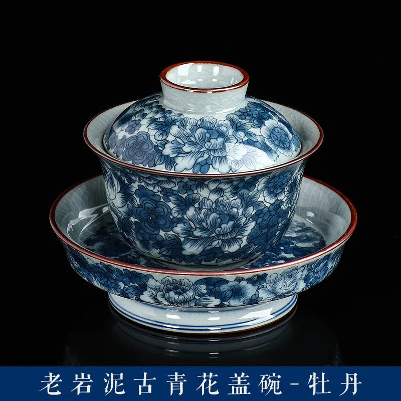 Handmade Aged Ceramic Clay [Qinghua] Sancai Gaiwan 210ml - YIQIN TEA HOUSE | yiqinteahouse.com | gaiwan, teaware