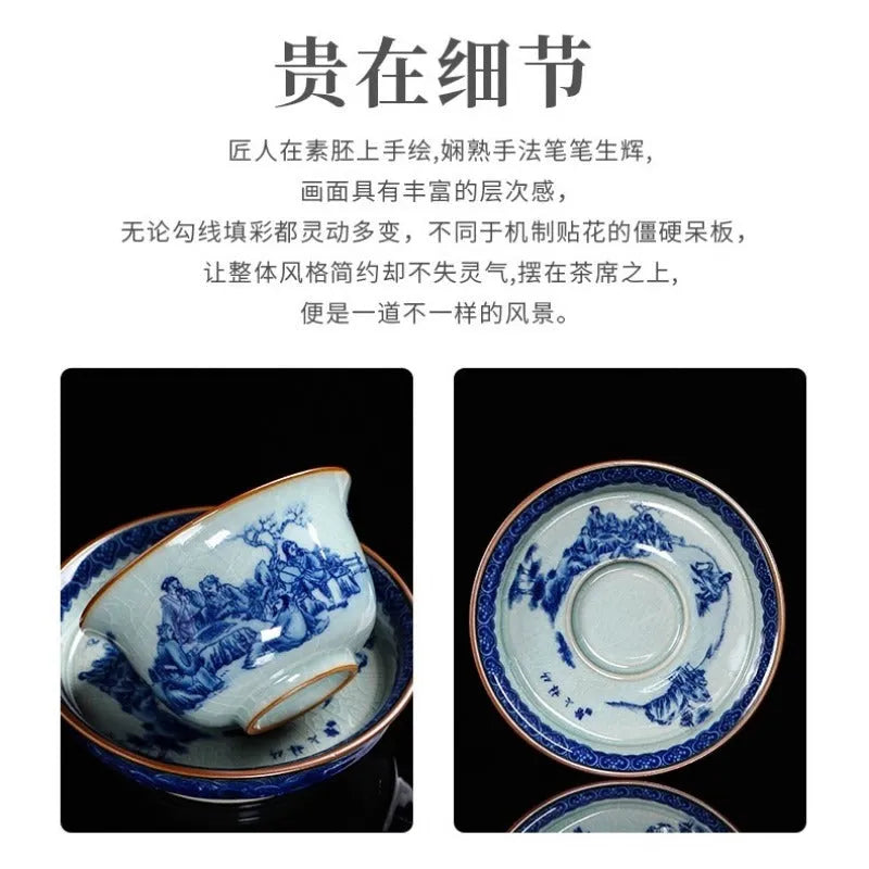 Handmade Aged Ceramic Clay [Qinghua] Sancai Gaiwan 210ml - YIQIN TEA HOUSE | yiqinteahouse.com | gaiwan, teaware