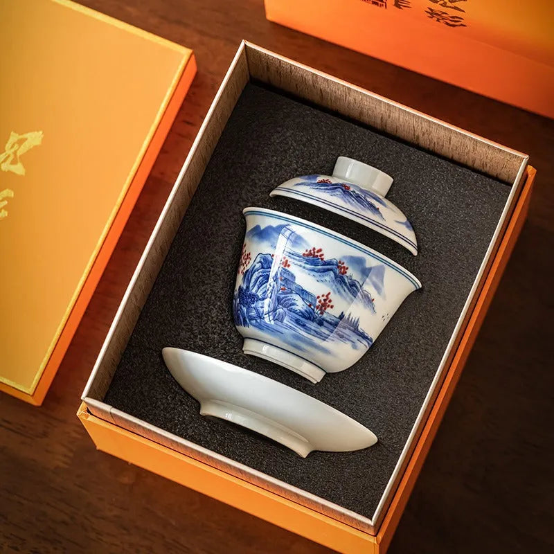 Handmade Ceramic [Qinghua Dou Cai] Gaiwan 175ml - YIQIN TEA HOUSE | yiqinteahouse.com | gaiwan, teaware