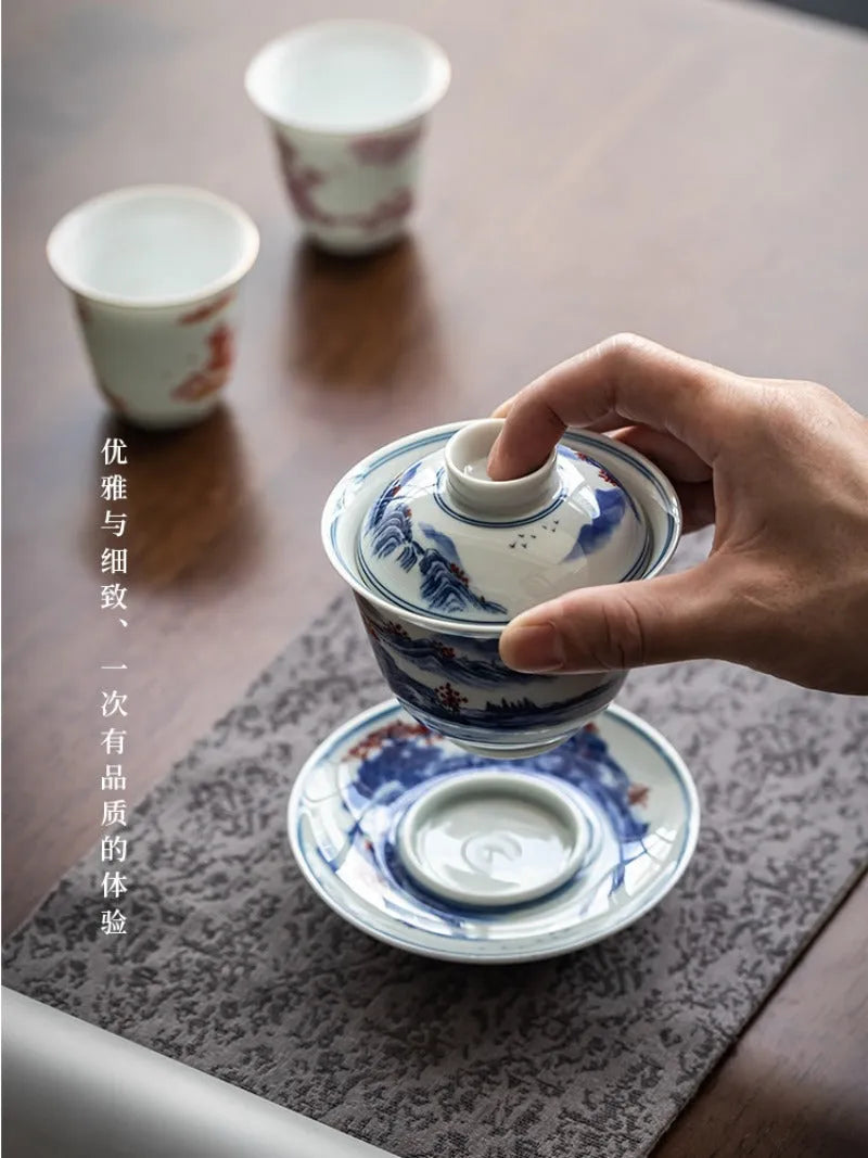 Handmade Ceramic [Qinghua Dou Cai] Gaiwan 175ml - YIQIN TEA HOUSE | yiqinteahouse.com | gaiwan, teaware