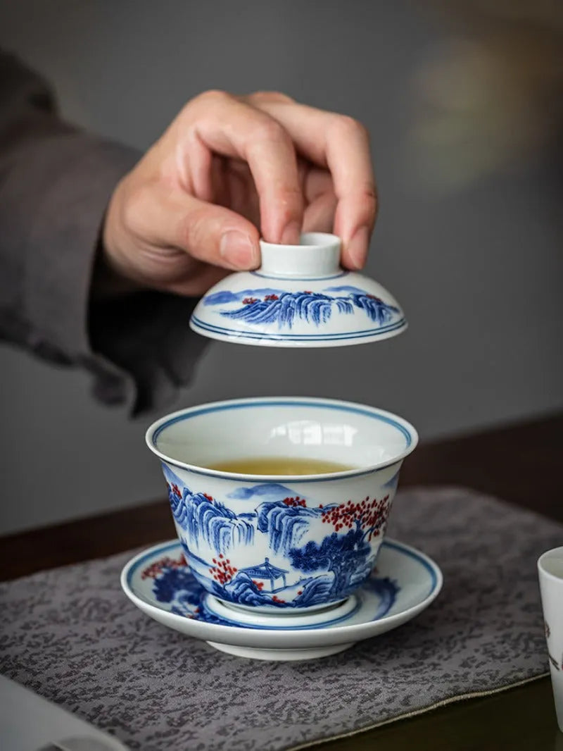 Handmade Ceramic [Qinghua Dou Cai] Gaiwan 175ml - YIQIN TEA HOUSE | yiqinteahouse.com | gaiwan, teaware