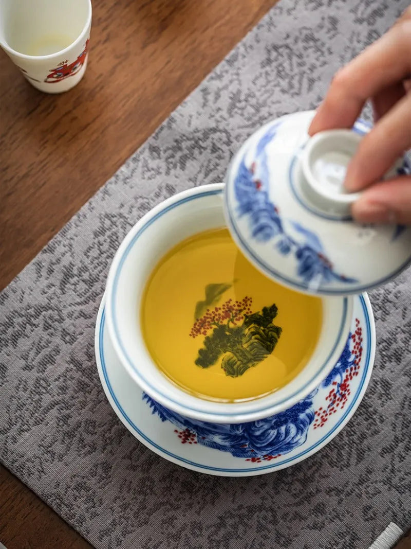 Handmade Ceramic [Qinghua Dou Cai] Gaiwan 175ml - YIQIN TEA HOUSE | yiqinteahouse.com | gaiwan, teaware