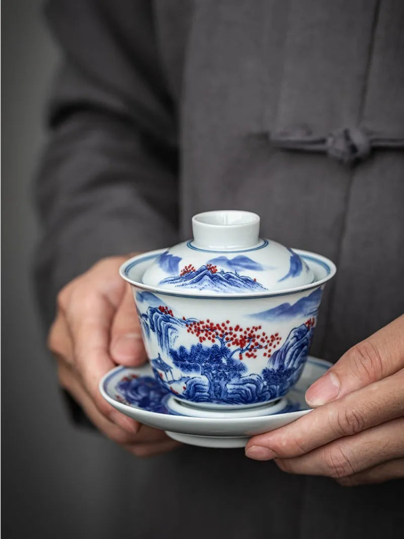 Handmade Ceramic [Qinghua Dou Cai] Gaiwan 175ml - YIQIN TEA HOUSE | yiqinteahouse.com | gaiwan, teaware