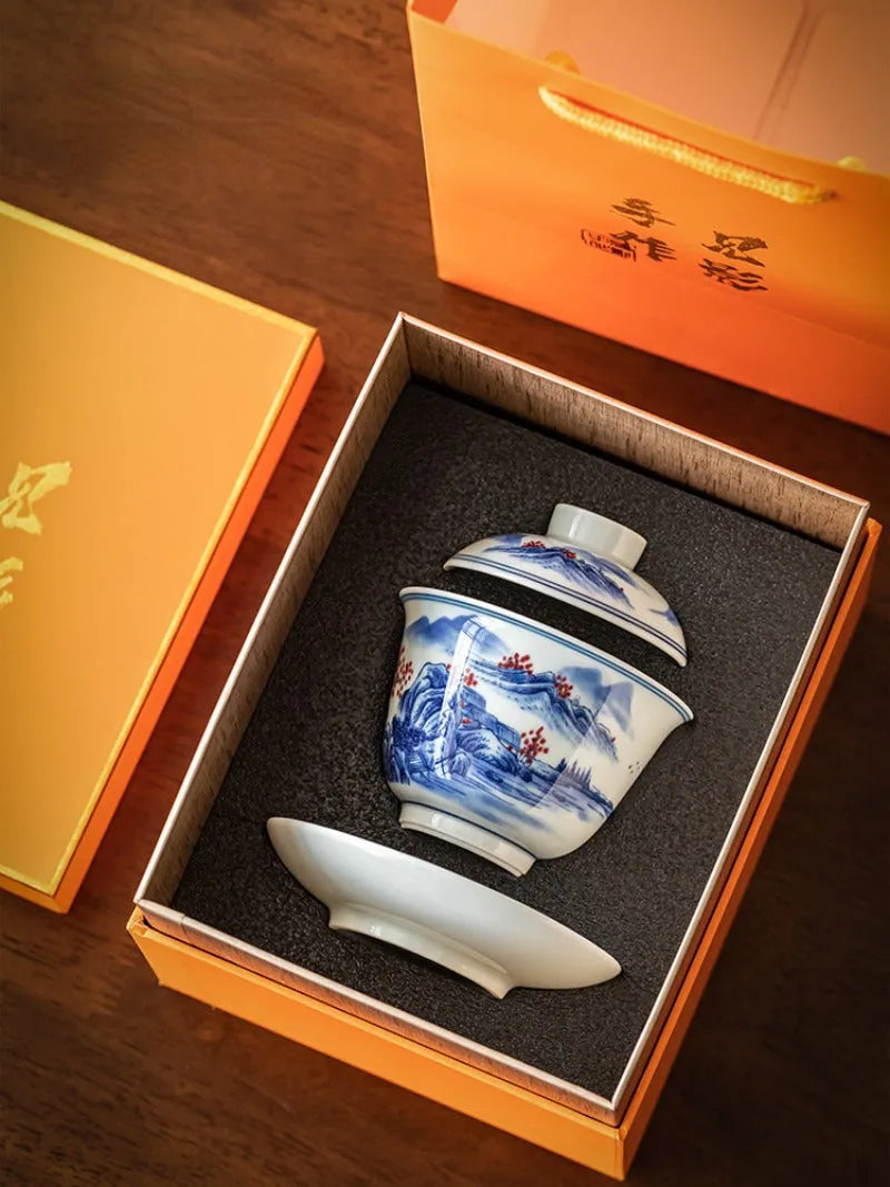 Handmade Ceramic [Qinghua Dou Cai] Gaiwan 175ml - YIQIN TEA HOUSE | yiqinteahouse.com | gaiwan, teaware