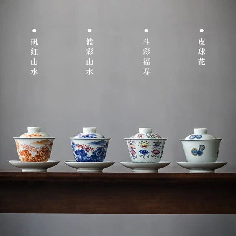 Handmade Ceramic [Qinghua Dou Cai] Gaiwan 175ml - YIQIN TEA HOUSE | yiqinteahouse.com | gaiwan, teaware