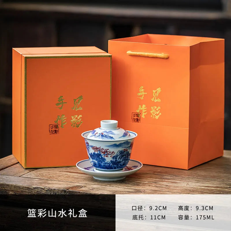 Handmade Ceramic [Qinghua Dou Cai] Gaiwan 175ml - YIQIN TEA HOUSE | yiqinteahouse.com | gaiwan, teaware