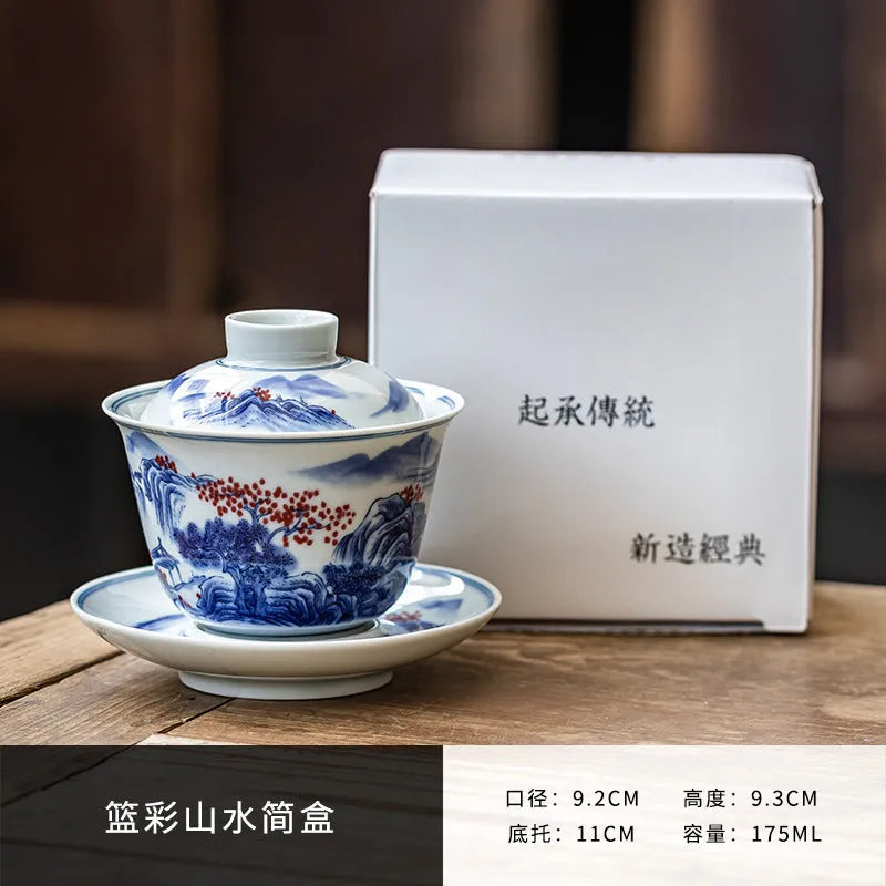 Handmade Ceramic [Qinghua Dou Cai] Gaiwan 175ml - YIQIN TEA HOUSE | yiqinteahouse.com | gaiwan, teaware