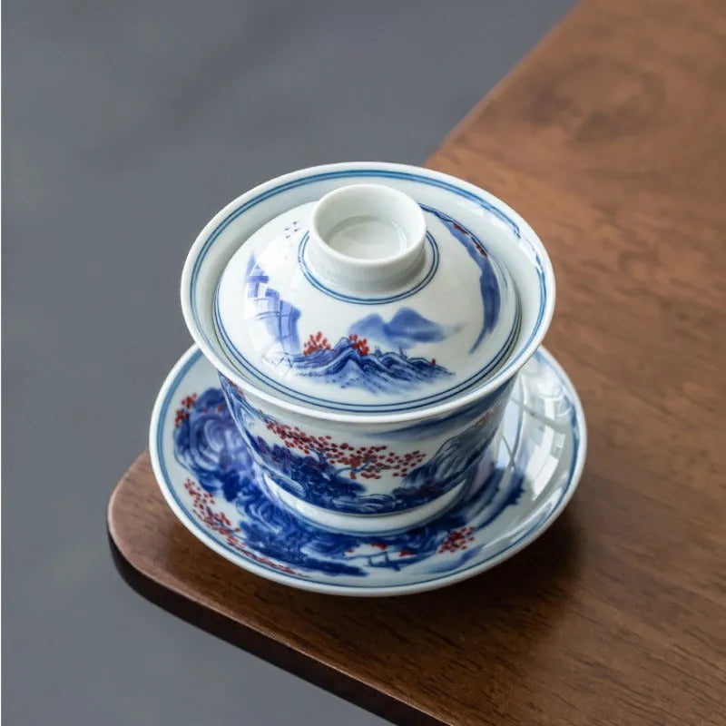 Handmade Ceramic [Qinghua Dou Cai] Gaiwan 175ml - YIQIN TEA HOUSE | yiqinteahouse.com | gaiwan, teaware