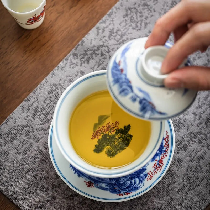 Handmade Ceramic [Qinghua Dou Cai] Gaiwan 175ml - YIQIN TEA HOUSE | yiqinteahouse.com | gaiwan, teaware