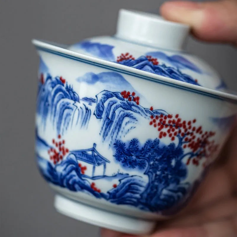 Handmade Ceramic [Qinghua Dou Cai] Gaiwan 175ml - YIQIN TEA HOUSE | yiqinteahouse.com | gaiwan, teaware