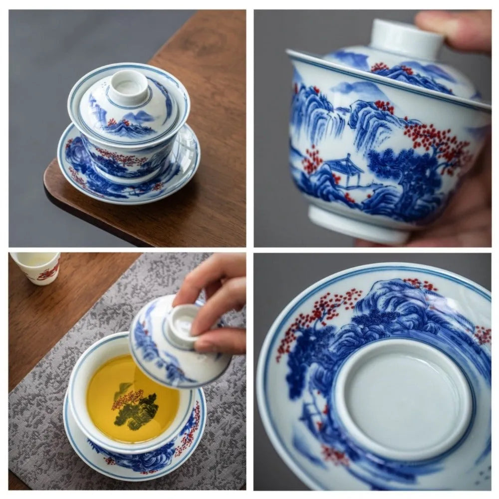 Handmade Ceramic [Qinghua Dou Cai] Gaiwan 175ml - YIQIN TEA HOUSE | yiqinteahouse.com | gaiwan, teaware