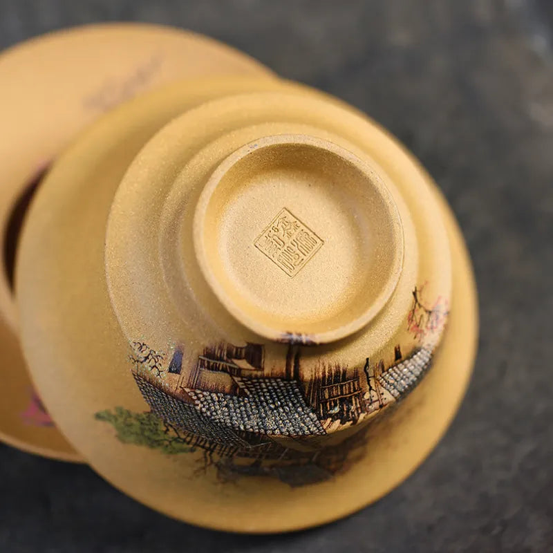 Handmade Yixing Zisha Gaiwan [Spring of Jiangnan] (Huangjin Duan Ni - 150ml) - YIQIN TEA HOUSE | yiqinteahouse.com | gaiwan, teaware