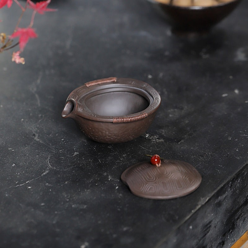 Handmade Yixing Zisha Hand-Grab Pot / Teapot [Wealthy] (Zhu Ni - 130ml) - YIQIN TEA HOUSE | yiqinteahouse.com | <200ml, gaiwan, new arrival, teapot, teaware, zisha teapot