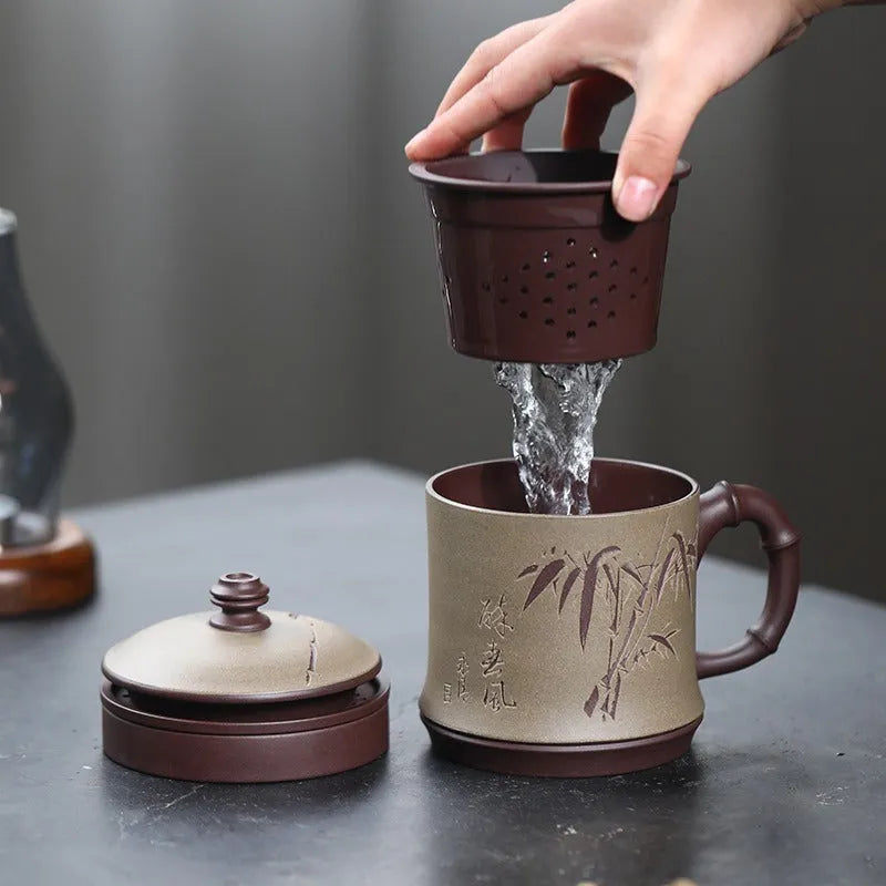 Handmade Yixing Zisha Tea Mug with Filter [Zui Chunfeng Zhu Jie] 470ml - YIQIN TEA HOUSE | yiqinteahouse.com | new arrival, tea mug, teaware