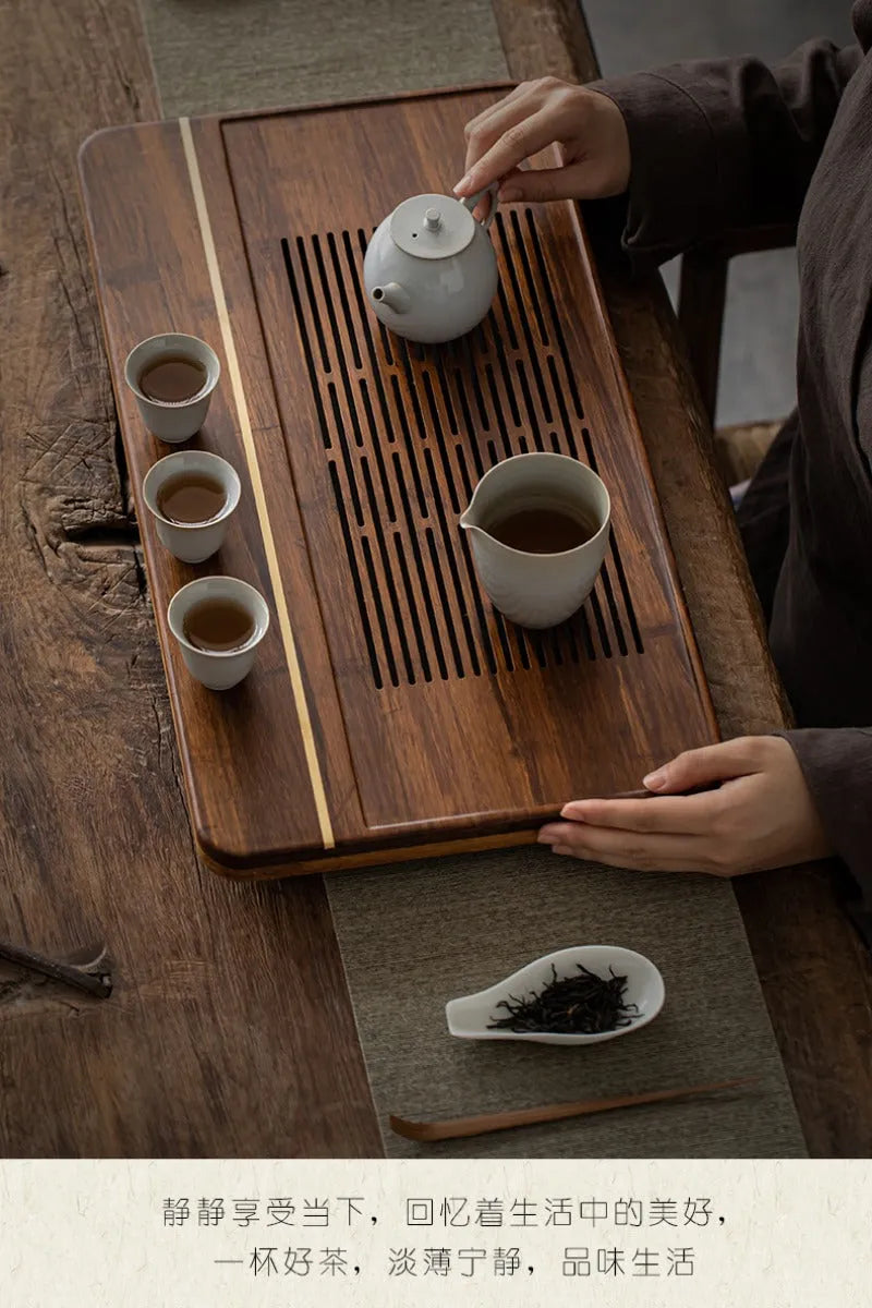 Heavy Bamboo Tea Tray [Chuang Mu - Ting Jing] Drawer Storage / Pipe Drainage - YIQIN TEA HOUSE | yiqinteahouse.com | tea tray, teaware