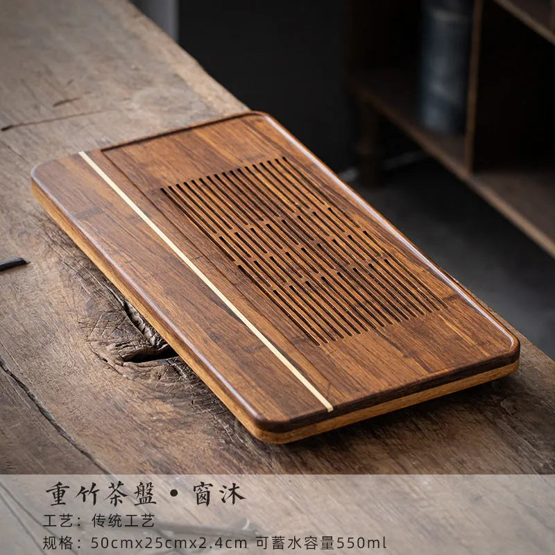 Heavy Bamboo Tea Tray [Chuang Mu - Ting Jing] Drawer Storage / Pipe Drainage - YIQIN TEA HOUSE | yiqinteahouse.com | tea tray, teaware