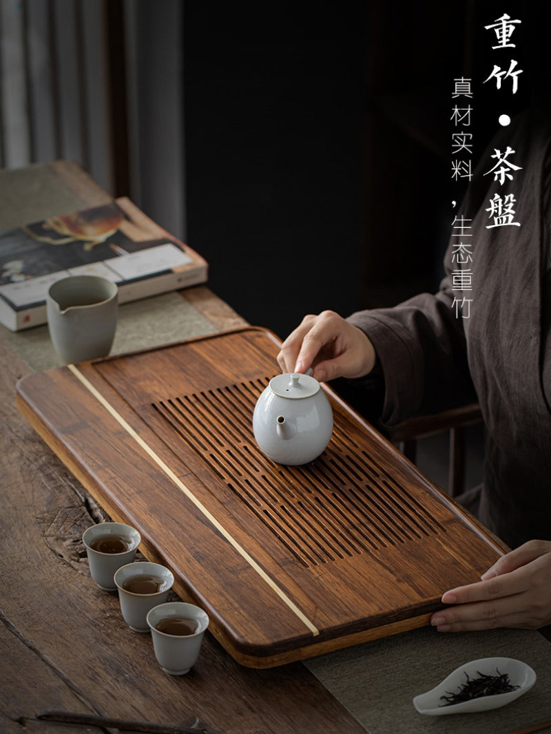 Heavy Bamboo Tea Tray [Chuang Mu - Ting Jing] Drawer Storage / Pipe Drainage - YIQIN TEA HOUSE | yiqinteahouse.com | tea tray, teaware