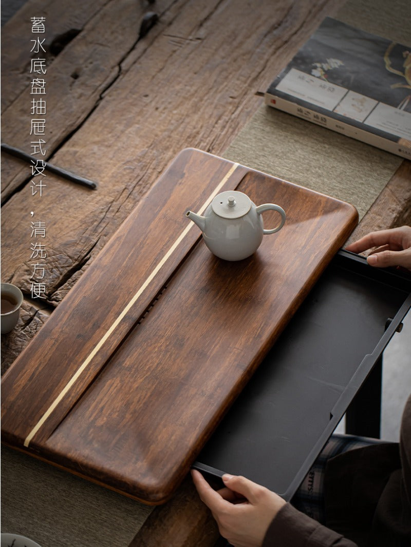 Heavy Bamboo Tea Tray [Chuang Mu - Ting Jing] Drawer Storage / Pipe Drainage - YIQIN TEA HOUSE | yiqinteahouse.com | tea tray, teaware