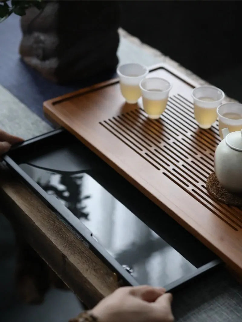 Heavy Bamboo Tea Tray [Ya-Su Chuang] Drawer Storage / Pipe Drainage - YIQIN TEA HOUSE | yiqinteahouse.com | tea tray, teaware