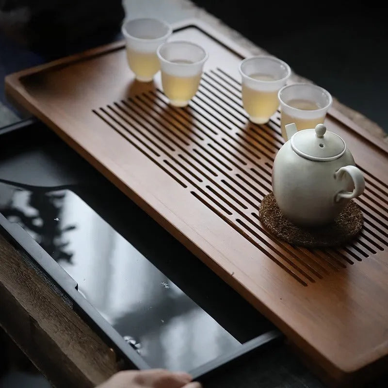 Heavy Bamboo Tea Tray [Ya-Su Chuang] Drawer Storage / Pipe Drainage - YIQIN TEA HOUSE | yiqinteahouse.com | tea tray, teaware