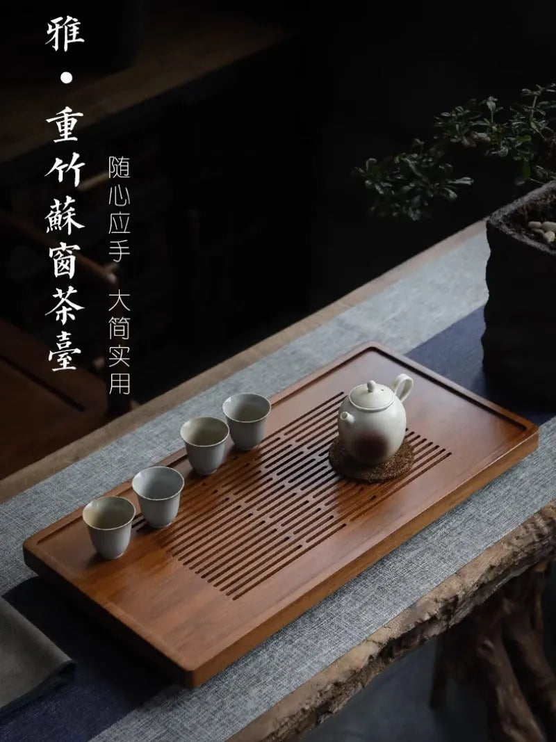 Heavy Bamboo Tea Tray [Ya-Su Chuang] Drawer Storage / Pipe Drainage - YIQIN TEA HOUSE | yiqinteahouse.com | tea tray, teaware