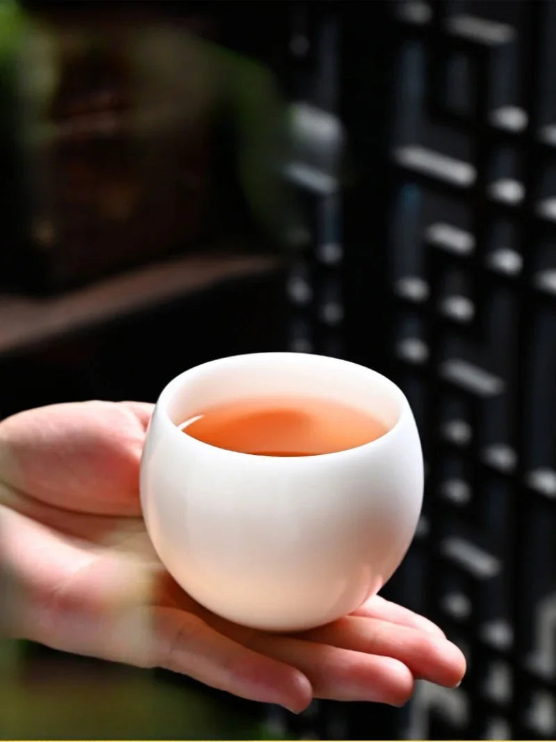 Cawan Teh Porselin Putih Jade Ais [Telur Naga] 130ml