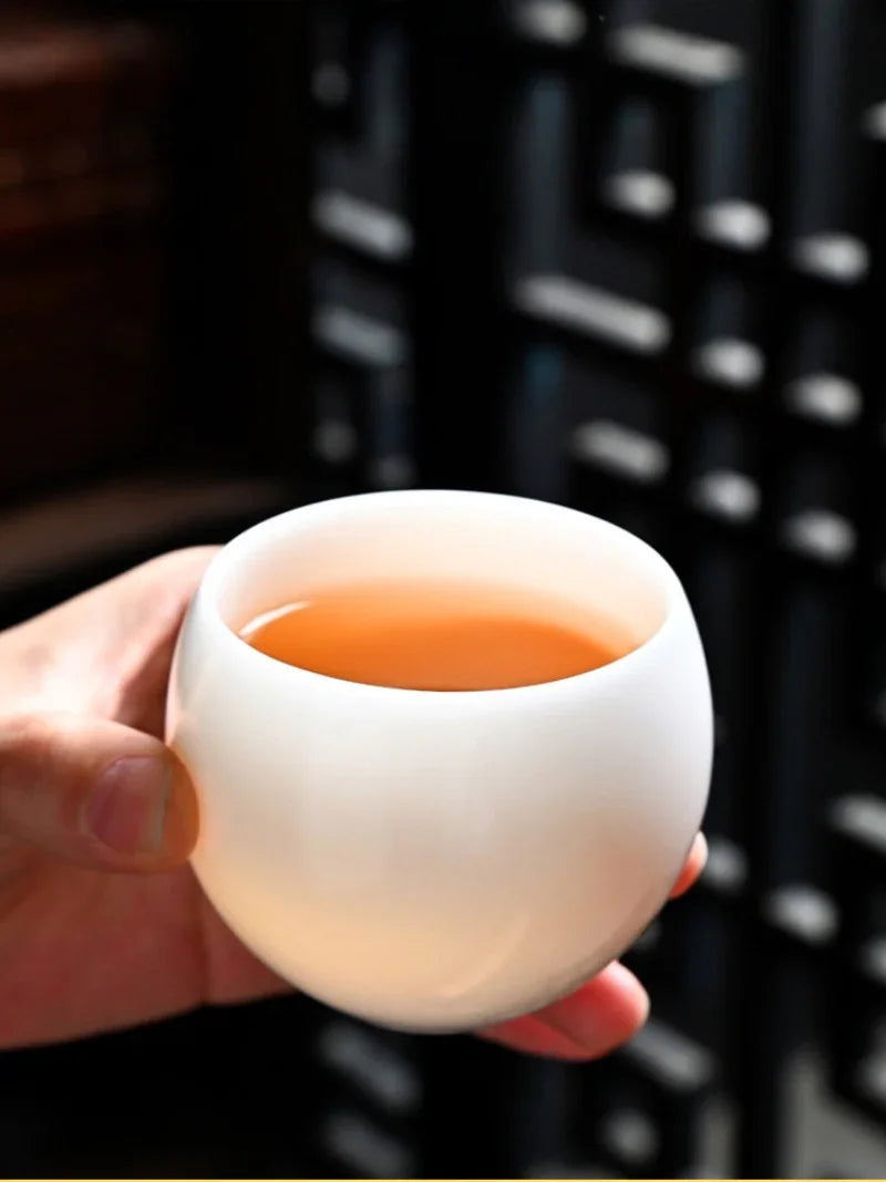 Cawan Teh Porselin Putih Jade Ais [Telur Naga] 130ml