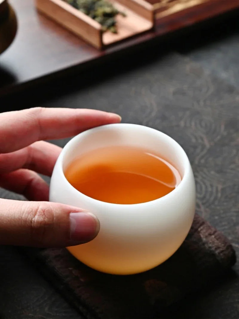 Cawan Teh Porselin Putih Jade Ais [Telur Naga] 130ml