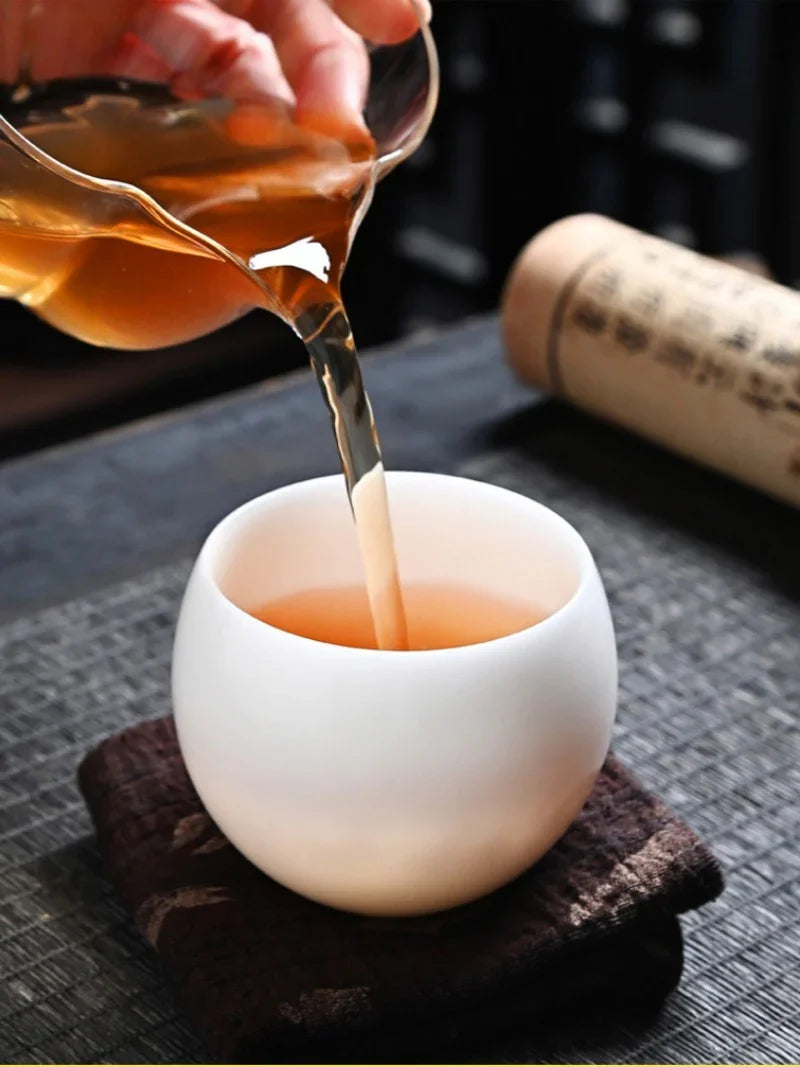 Cawan Teh Porselin Putih Jade Ais [Telur Naga] 130ml